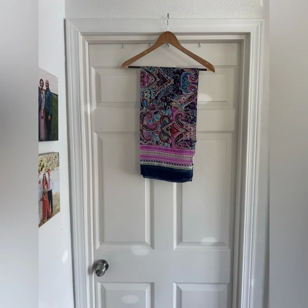 Tickled Pink Silk Scarf, Violet Multi Print, 19 X 68